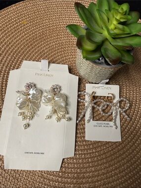 Pink Linen BUNDLE 🔥 Cream Pearl Floral Drop Earrings - Glass Pearl Accents